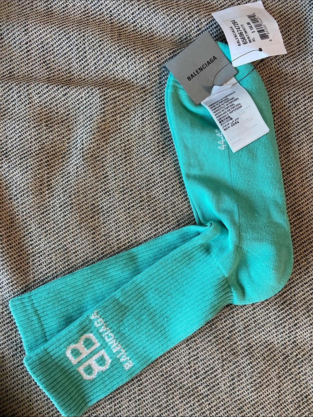 Balenciaga Turquoise Logo Ribbed Crew Socks